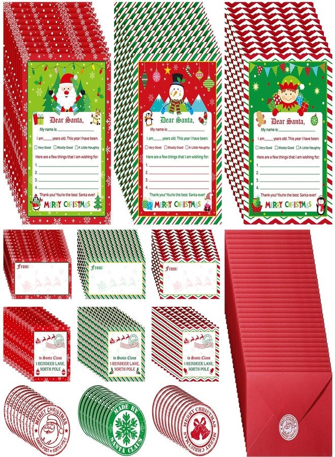 Harloon 150 Pcs Letter to Santa Writing Kit Christmas Wish List Snowman Elf Xmas Letter Paper Stationery with Sticker Nice Naughty Snowflake Envelopes Christmas List for Holiday Greeting Supplies - Image 1